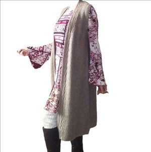 ECI Patchwork Floral Boho Midi Dress Small Cream Pink Burgundy Long Bell Sleeve